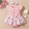 Vestidos de niña 2pcs verano recién nacido floral floral lindo vestido de manga de mosca con ropa de banda para diadema para niñas pequeñas 0-18 meses y240412