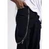 メンズパンツハイストリートデザイナーウェアサイドジッパー大型ポケットマチェーテファッションブランドカジュアルルーズワイドレッグピュアブラックモップジーンズ