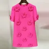 Women's Tanks & Camis Star Style Heavy Industry 3d Flower Short Sleeved Dress Fluorescent Powder