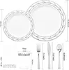 Dîner jetable 175pcs ensemble de fête d'assiettes en plastique en argent blanc incluent 50p lates 25 tasses fourchettes