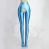 XCKNY Open crotch pants satin oil glossy opaque pantyhose wet look tights sexy stockings Japanese glossy slim high pants Unisex 240401