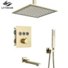 Pinsel Gold Thermostatische Badezimmer Dusche Wasserhahn Niederschlag Duschkopf Decken Wandmontierte Badewanne Mixer Tap Bad Dusch Set Set