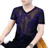 New Summer Ice Silk Hollow Short Men's Large Mesh Transparent Breathable Thin T-shirt Half Sleeve