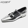 Lässige Schuhe Jozhamta Größe 34-39 Frauen Wohnungen echtes Leder T-Strap Chunky Low Heels Frühling 2024 Ins Silber Daily Slads