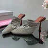 Pantofole primavera estate sottile tallone chiuso per le dita della decorazione cristallina delle donne per la bocca profonda muli sexy abiti da festa all'aperto scarpe da festa sexy