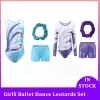 Shorts Leotards för tjej 3st Ballet Dance Gymnastics Suit Fashion Gradient Gilding Rhinestone Inlay bodysuit med shorts och pannband