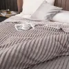 Striped Flannel Blanket Soft Adult Bed Cover Four Seasons Warm Fleece Fluffy Bed Solid Color Throw Bedspread for Sofa Bedroom