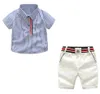 Маленькие мальчики летние наряды полосы рубашки с коротким рукавом белые шорты 2 кусок джентльменская одежда костюм 9867557