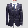 Herrenanzüge Blazer 3 PCs Anzüge Set Coat Weste Hosen / 2023 Fashion Mens Casual Boutique Business Plaid Slim formelles Kleid Blazers Jacke Weste Coat