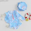 MAINTREMENT BÉBÉ GILLE SOINTÉE 2 pièces Set Round Coule à manches longues Zip Up Up Swimsuit + 3D Bow Swim Hat Infant Toddler Maillot de bain Y240412