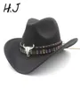 Women Men Wool Hollow Western Cowboy Hat Rollup szerokie kowarnia Jazz Jazz Sombrero Cap z Tassel Tauren Ribbon7396135