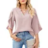 Bluzki szyfonowe damskie 3/4 Summer Summe Tunika Topss Casual Loose V Neck T-shirts 2404121