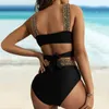 Sexy Bikini Set For Women Metal Spaghetti Strap Push Up Swimwear Women Beachwear Hollow Out Bandage Knot High Waist Bathing Suit 240327