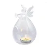 Titulares de vela Clear Glass Tealight Anti-vento resistente ao calor Anjo Candlestick Luzes de chá de velas para peças centrais de casamento e