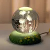 Dekorativa figurer 6cm 3D Crystal Ball Ins Tulip Night Light Laser Graved Mors dag födelsedagspresent Nature Rose Desktop Home Decoration