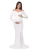 Zwangerschapsjurken Dames Off Shoulder Maternity Dress Slim Cross-Front V Neck Lange mouwen fotosjurken voor fotoshoot Baby Shower 240412