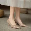Повседневная обувь с низким каблуком платье заостренное скольжение с твердым базовым насосом Женская мода Простая высокая каблука Zaptos Mujer