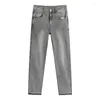 Les pantalons pour hommes lavent le gris clair pour faire un vieux jean de couleur unie avec l'ourlet Hipster Hommes et femmes