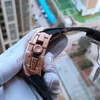 Relojes de súper fábrica de la caja de fibra de carbono para hombre RM 011 Correa de goma Movimiento automático Transparente Atrás clásico Clásico Clap Men Watch Wristwatches