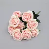 Fiori decorativi nuziali floreali da sposa 10 teste rose artificiali fascio di seta finta casa soggiorno decorazione simulazione fiore rosa rosa rosso