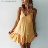 Basic Casual Dresses Spaghetti Strap Ruffle Dress Women Summer Dress 2023 Cotton Linen Vestidos Shift Grn Dresses Off Shoulder Sexy mini Sundress T240412