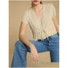 Dames blouses shirts dames shirt 2023 lente/zomer geborduurde knoopband riem korte mouw casual top drop levering kleding kleding dha6f