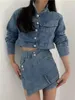 Arbeitskleider Alien Kitty Chic Women Vintage Sets ol losen Full Sleeve Denim Coats Spring 2024 Slim Hohe Taille Bodycon Miniröder Anzüge