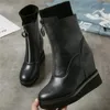 Scarpe eleganti Donne Donne in pelle vera cunei di pelle alta pompe con sneaker di moda femminile