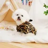 Hundkläder söt varm husdjur jumpsuit med öronhatt plysch fashionabla leopardtryck vinter för väder