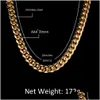 Bracelet & Necklace 12Mm Crystal Zircon Stainless Steel Cuban Chain Gold Diamond Link Necklaces For Men Nightclub Hip Hop Fashion Jew Dhj9E