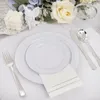 Dîne jetable 350pcs Assiettes en plastique blanches et argentées avec de l'argenterie pour le mariage de la fête Pâques, y compris 50 9inch Dîner