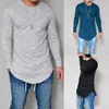 Mens Long Sleeve Hipster Hip Hop Basic Henley T Shirt för män Swag Curve Hem Slim Fit Cotton Stretchy Pullover13336163785052