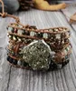 Raw Pyrite Boho Bracelet Mixed Natural Stones 5 Strands Wrap Bracelets Handmade Pyrite Charm Leather Bracelet Women Bracelets CX202649500