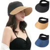 Visors Ball Caps Women Summer Fashion Empty Top Suncap Portable Foldable Magic Tape Roll-up Beach Hat Wide Brim Sun Hat Fashion Casual Straw Caps 24412