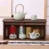 Elegant solid trä kinesisk pu'er te förvaringskåp dammsäkert med rullande slutardörr tehus cup rack