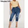 Womens Plus Size Casual Jeans Washed Button Fly Ripped Roll Up Hem High Rise Skinny Jeans 240411
