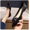Casual Shoes Black Color Flat Female Pointed 2024 Spring Summer Red Low Heel Bow Wedding Bridal Shoe Pumps