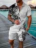 Boho Geometric Style 3D Print Men Polo shirts Set Zipper Lapel Sets CollarShorts 2pcs Hawaii Holiday Man Clothes 240402