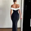 Casual Dresses Lygens White Black Off The Shoulder Sleeveless Elegant Evening Bodycon Long Summer Y2K Party Club Clothes