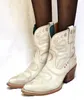 Laarzen winter vrouwen enkel dames borduurwerk vintage lederen slang maan fase western puntige teen booties schoenen12675579