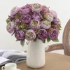 Decorative Flowers Simulation Silk Champagne Pink Peony Bouquet Shopping Mall Decoration Artificial Tea Bud Peonies Fake Flower Plant