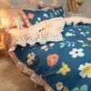 寝具セット韓国スタイルのベッドスカート4ピースネットセレブリティプリンセスシートキルトカバー4ピース厚いブラッシュスキンフレンドリー