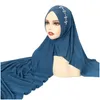 Abbigliamento etnico hijab musulmano diamante di colore solido pl su amira long sciarf a scialle a fila