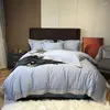 Yatak Setleri 2024 Uzun Başlıklı Pamuklu Dört Parçalı Yatak Keten Est Düz Renk Basit İskandinav Stili Moda Açık Mavi