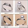 Schmuckeinstellungen 925 Sier DIY Pearl Ring glänzender Zirkon für Frauen Mädchen Mode verstellbare Größe Geschenk Drop Lieferung Dhgarden Dhjwz
