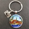 Anneaux clés Glamour Time Gem Keychain Glass Landscape Keychain Men and Women Jewelry Cadeaux 240412