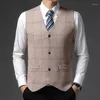 Men's Sweaters Man Plaid Wool Sweater Blazer Coats Vest 2024 Autumn Winter Men Knitted Single Breasted Sleeveless Cardigan