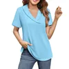 Kvinnors T-skjortor Summer Top Casual Short Sleeved Solid V-ringning LAPEL T-shirt Topps de Talla Grande Camisetas Femininas Camisas E Blusas