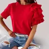 T-shirts pour femmes Rouffle en couches à manches courtes Blouse simple chemise simple asymétrique Summer Top dames Vêtements