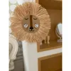 Figurines décortines Nordic Nursery Decor Handmade Wood Paille tissé Carton de lion décoration Mur Ornement suspendu pour la chambre pour enfants